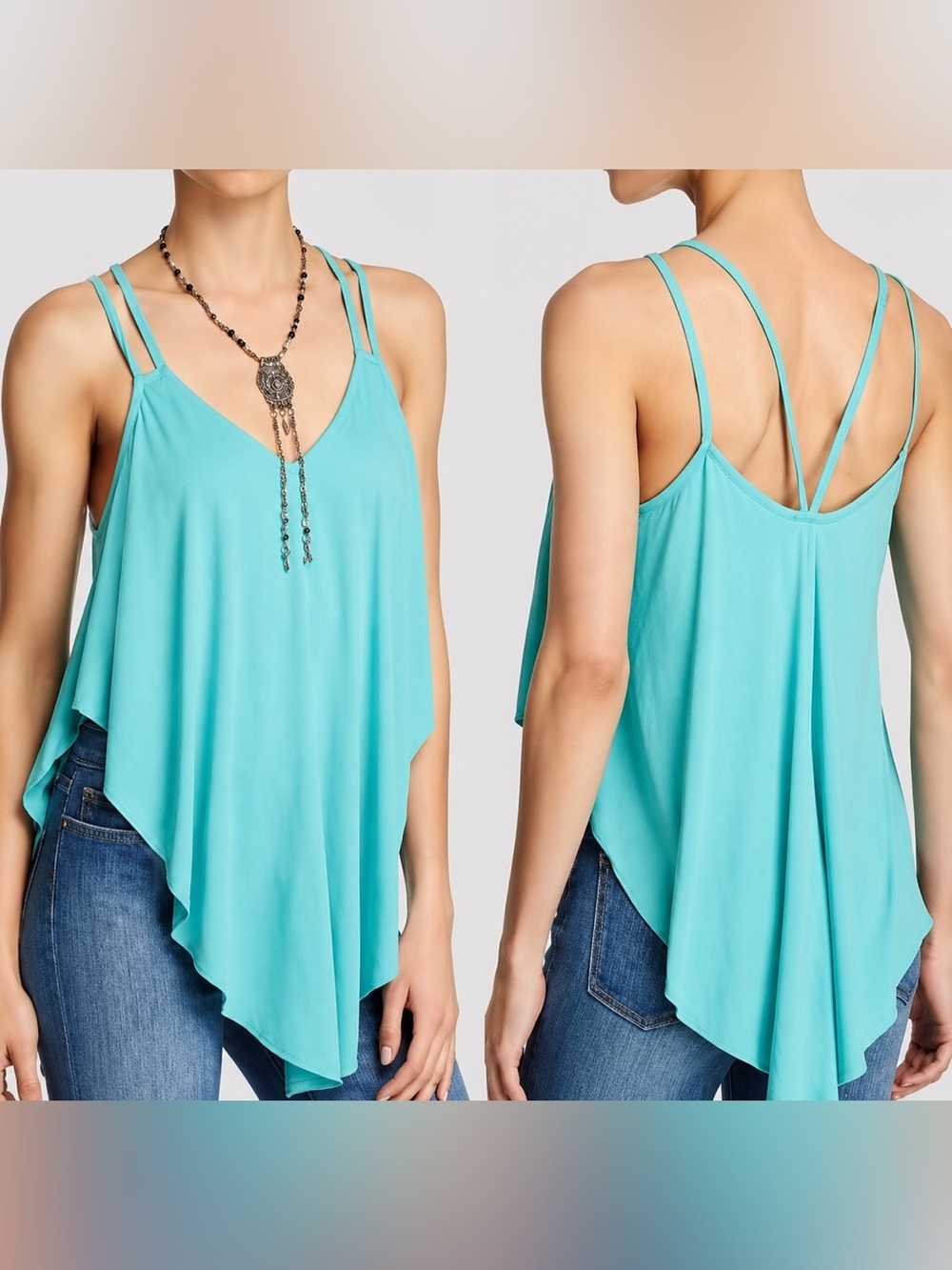 Free People- Blue Caribbean double strap sleeveless swing top